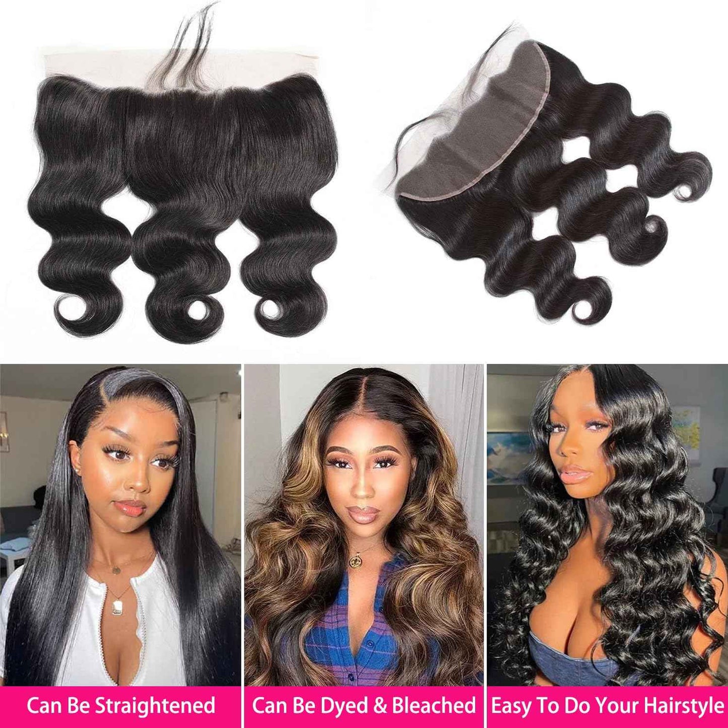 13x4 Body Wave HD Lace Frontal Human Hair 18 inch Brazilian Virgin Human Hair Pre Plucked Hairline 150% Density Ear To Ear Transparent Lace Frontal Closure Natural Black Color