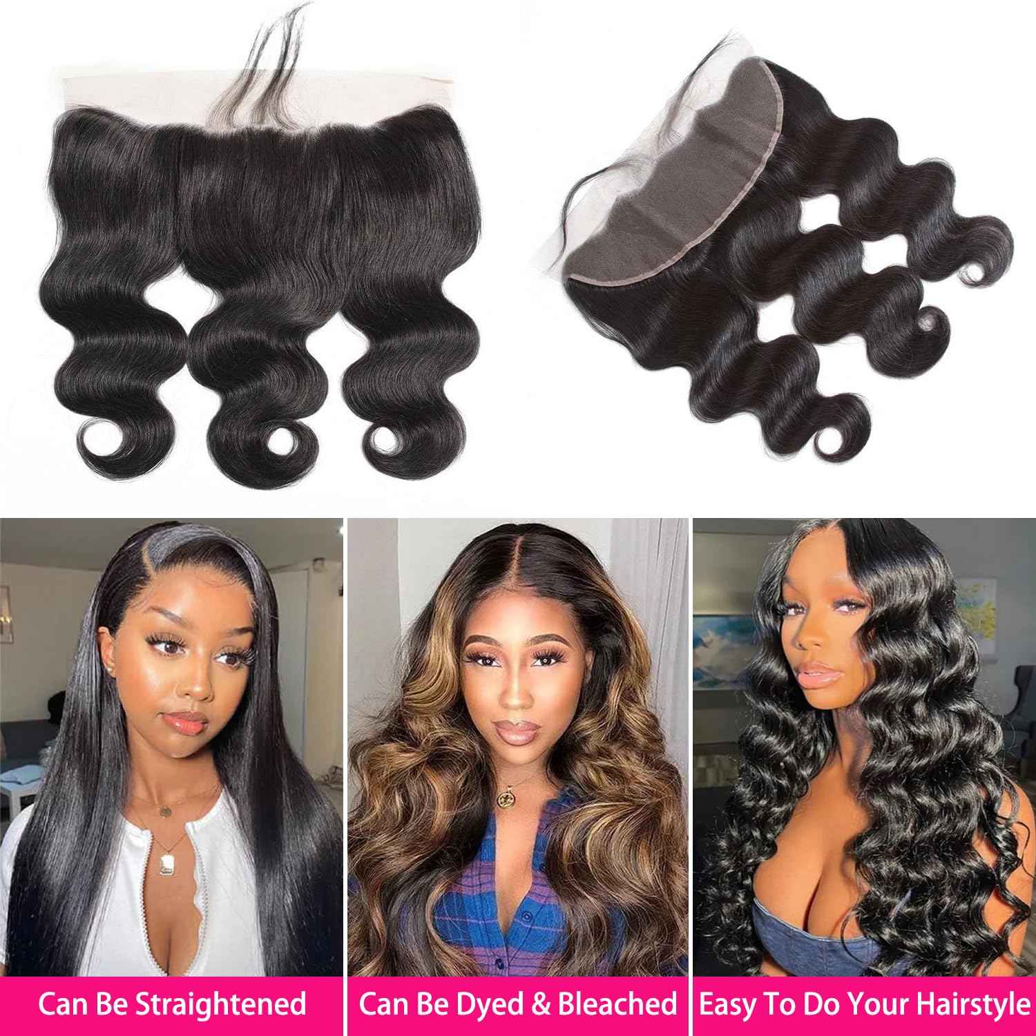 13x4 Body Wave HD Lace Frontal Human Hair 18 inch Brazilian Virgin Human Hair Pre Plucked Hairline 150% Density Ear To Ear Transparent Lace Frontal Closure Natural Black Color