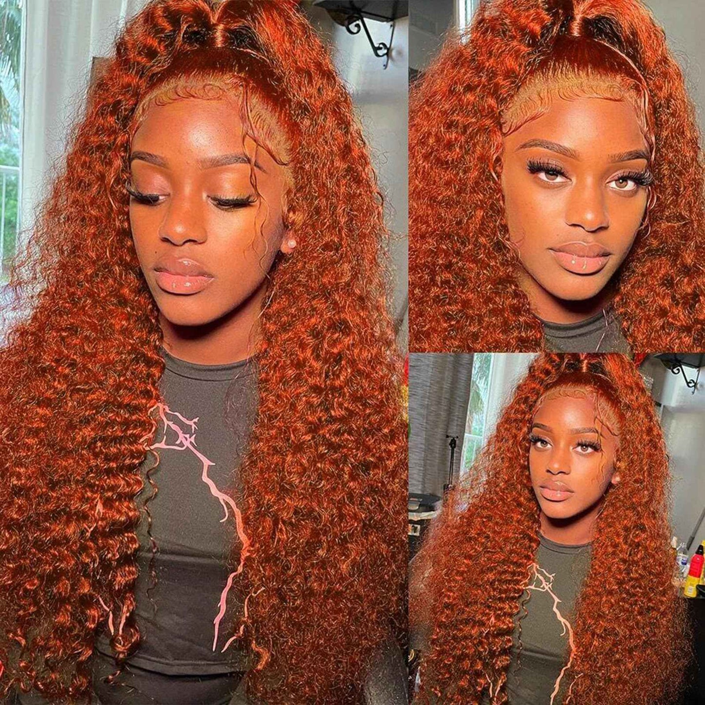 Ginger Lace Front Wigs 26 Inch 13×4 Deep Wave Wigs 360 Lace Front Wigs for Black Women 180 Density Curly Glueless Colored Wigs with Baby Hair