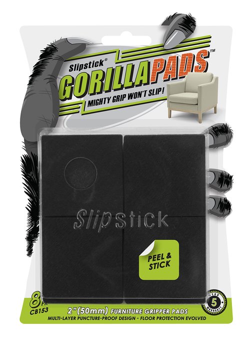 Slipstick GorillaPads Non Slip Furniture Pads/Gripper Feet Floor Protectors (Set of 8) Premium 2 Inch Square Self Adhesive Rubber Stoppers for Furniture Legs