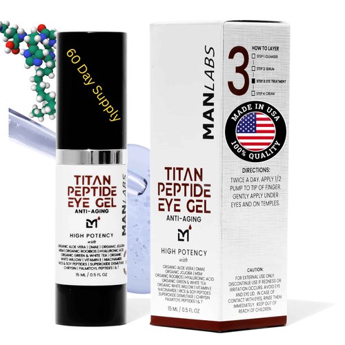 Man Labs Titan Peptide Anti-Aging Under Eye Gel for Men – Reduce Appearance of Puffiness, Dark Circles, Eye Bags, & Sagging – DMAE, Niacinamide, Hyaluronic Acid, Peptides – All Skin Types – Unscented