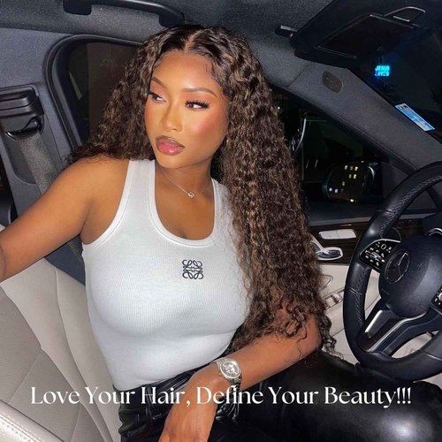 Anmetan Highlight F1B30 Honey Blonde Brown Curly Bundles Water Wave Human Hair, Thick 12A Black with Brown Highlight Unprocessed Human Hair Wet and Wavy 3 Bundles Wavy 10/12/14 In