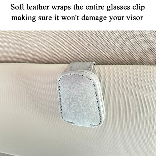 KIWEN Sunglasses Holders for Car Visor, Magnetic Leather Glasses Eyeglass Clip for Car, Ticket Card Clip Sunglasses Mount, Car Visor Accessories Gadgets (1, Grey)