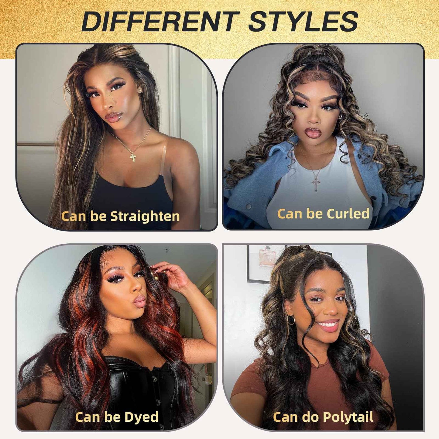 Honey Blonde Bundles with Closure Highlights Body Wave, 3 Highlighted Bundles with 4x4 Closure Human Hair, Ombre Balayage Piano Color Sew In Weaves 12A Brazilian Virgin Remy Hair 10 12 14+10 Inch