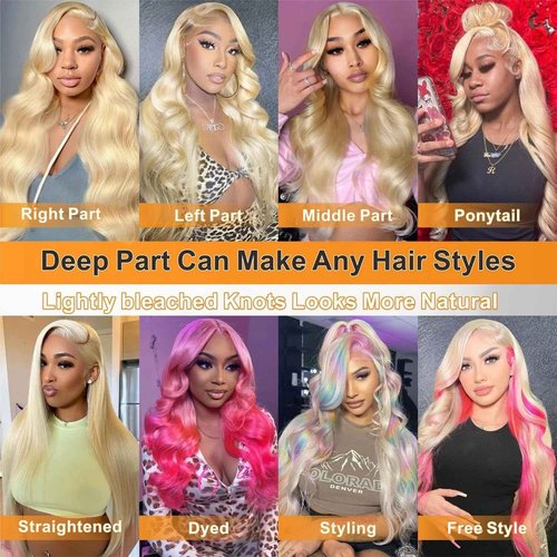 613 Blonde 28 Inch 13X6 HD Lace Front Wigs Human Hair Body Wave 613 Wig Loose Body Wave 13X6 Transparent Lace Frontal Wigs 100% Human Hair Pre Plucked with Baby Hair Daily Wear Wig for Woman