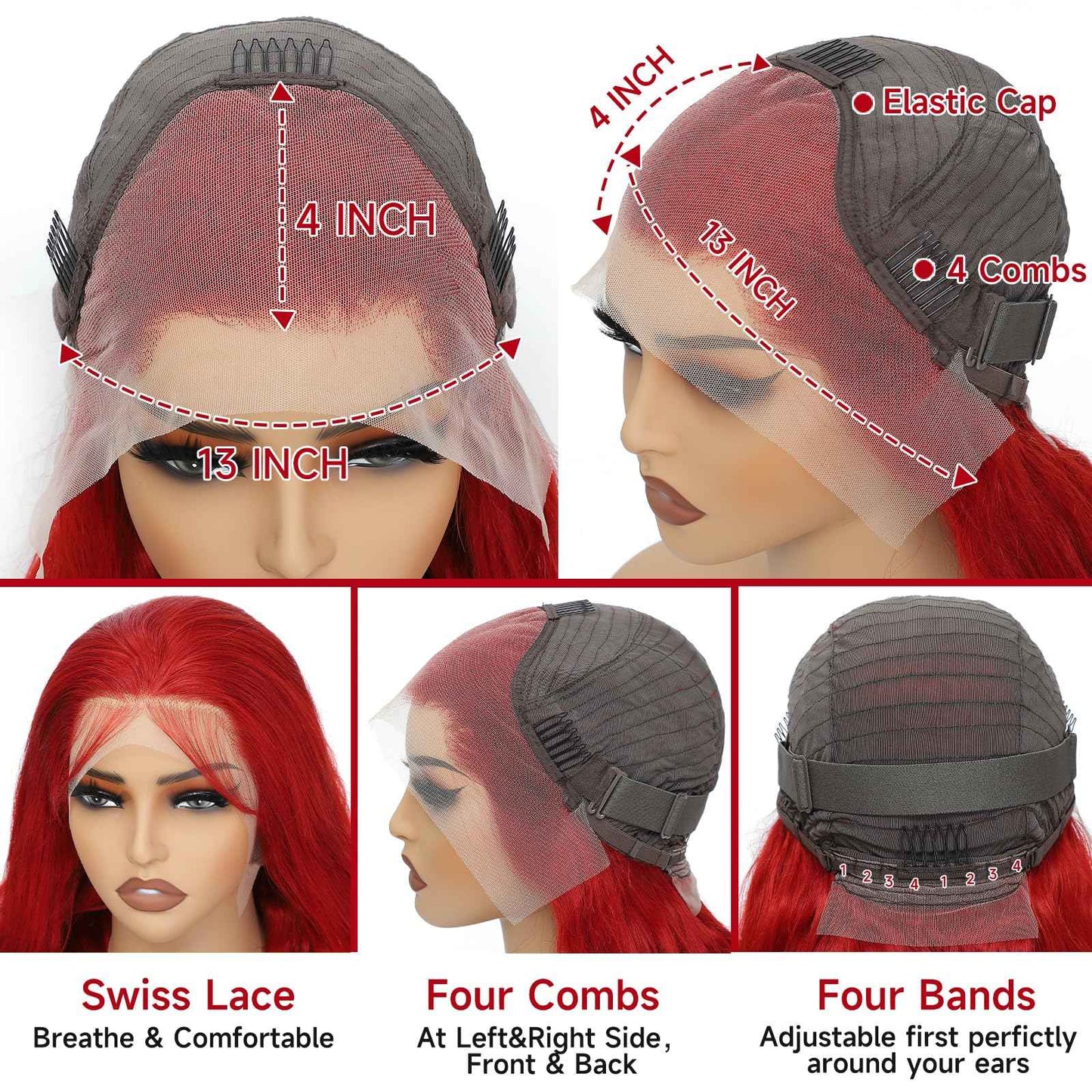 30 Inch Red Human Hair Wig 200% Density Colored Body Wave 13x4 Bright Red Human Hair Lace Front Wigs Pre Plucked HD Lace Frontal Wigs Human Hair for Women