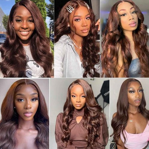 Syhunny 30 Inch Chocolate Brown Lace Front Wig Human Hair 200% Density Body Wave 13x6 HD Lace Front Wigs Human Hair Pre Plucked with Baby Hair Colored Frontal Wigs for Black Women