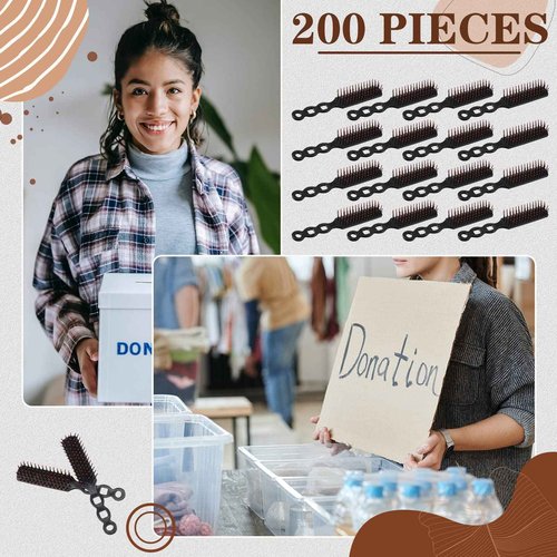 200 Pcs Hair Brushes for Homeless Individually Wrapped Detangling Brush Curly Hair Brush Vent Hairbrush Comb Pp Material Curly Wavy Hair Blow Drying Styling for Shelter Hotel Woman Man, Black