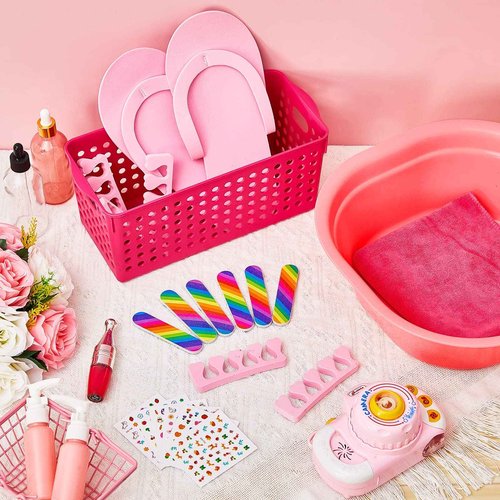 Mumufy 6 Sets Kids Foot Spa Kit for Girl Spa Party with Pink Washbasin Salon Towels Nail Kit for DIY Manicure and Pedicure Set with Foot Care for Sleepovers Slumber Party(Rose Pink)