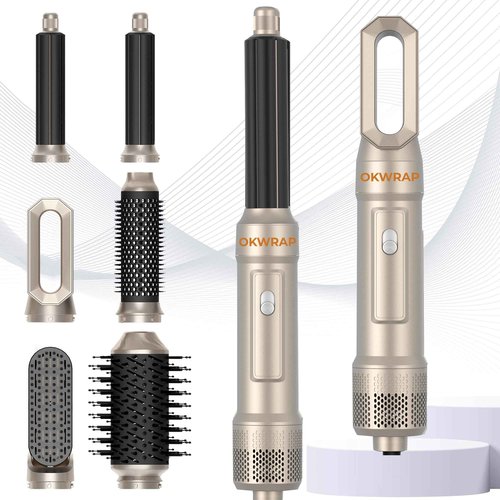 6 in ONE Blow Dryer Brush,Air Curling Iron Round Brush Blow Dryer 800W,Ionic Hair Dryer Brush for Women, Hot Air Brush Hair Styling Tools 100-120V (Champagne Gold)