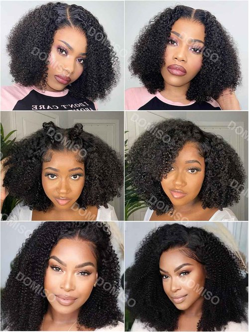 Domiso Afro Kinky Curly Wig Human Hair 8x5 M-Cap Max Part Knots Bleached Glueless Wigs Human Hair Plucked Pre Cut Lace Wig Big Fluffy Curl 16 Inch