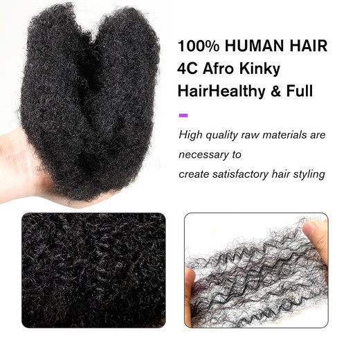 JIFFYLOCS Tight Afro Kinky Bulk Human Hair for Dreadlock Extensions, 100% Human Hair,120Gram 12 Inch 4 Bundles/Pack Natural Black #1B,Repair Extensions,Making Locs or Braids, with Needles and Hairpin