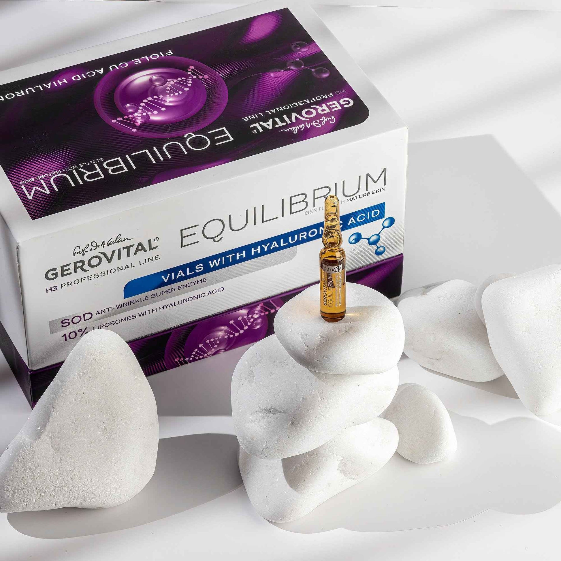 Gerovital EQUILIBRIUM Hyaluronic Acid Vials with 10% Liposomes | Intensely Moisturizing and Smoothing Serum for Wrinkles and Fine Lines | Professional Product | 20 Ampoules x 2 ml