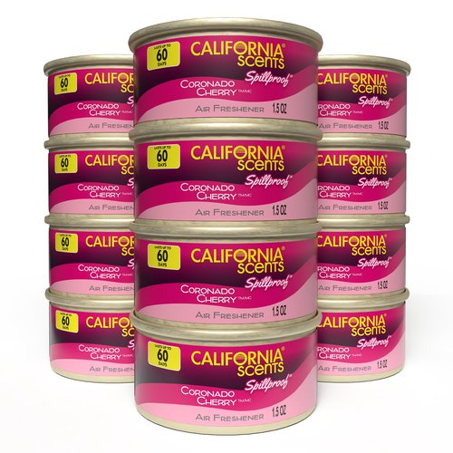 Can Air Freshener and Odor Neutralizer by California Scents, Stocking Stuffers, Set of 12 Spillproof Cans for Home and Car, Coronado Cherry, 1.5 Oz Each