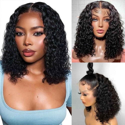 Bob Wig Human Hair 13x6 Deep Wave Hd Lace Front Wigs Human Hair 210% Density Frontal Wigs Glueless Wigs Human Hair Short Curly Bob Wigs for Women Pre Plucked With Baby Hair 12 Inch Human Hair Wig