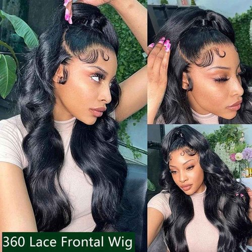Abijale 360 Lace Front Wigs Human Hair 220% Density Hidden Straps Body Wave HD Lace Front Wigs with Drawstring 360 Full Lace Wigs Brazilian Virgin Human Hair Wig for Women Natural Black 20Inch