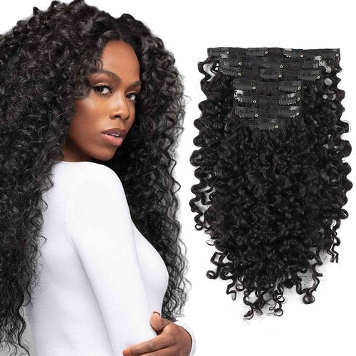 Sassina Spiral Curly Clip in Hair Extensions Human Hair Invisible Human Hair Extensions for Women Natural Black Double Weft Clip in Extensions Thick Soft Natural Human Hair 7Pcs 120G 20 Inch