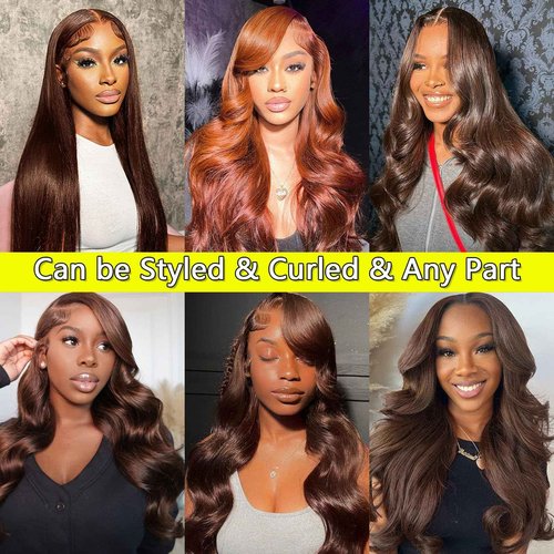 UYGLJK 13x6 Chocolate Brown Lace Front Wig HumanHair HD Transparent Pre Plucked Glueless Frontal 26 Inch Brown Wig Human Hair 200% Density