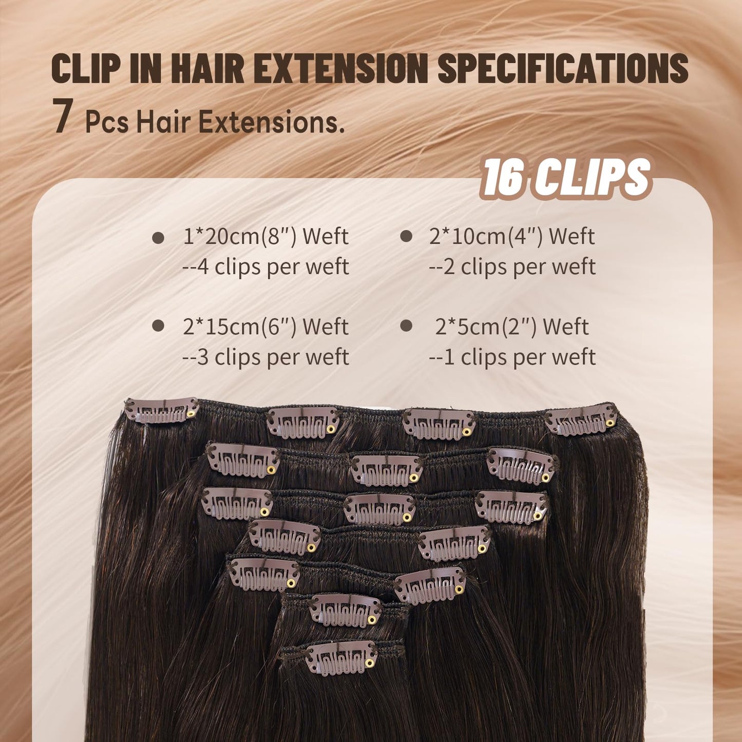 LuxeTress Clip in Hair Extensions Real Human Hair 16 Inch 120g 7Pcs Remy Extensions Double Weft Straight Hair Extensions for Add Volume (16in, 120g, #2)