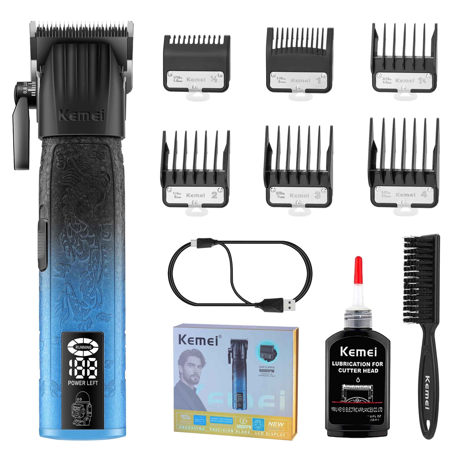 KEMEI 8550 Professional Hair Clippers for Men, Cordless Barber Clippers with LED Display, 9000 RPM Hair Trimmer with Ceramic & Powder Metallurgic Blades, 2500 mAh Hair Clipper for Barbers Haircut Kit
