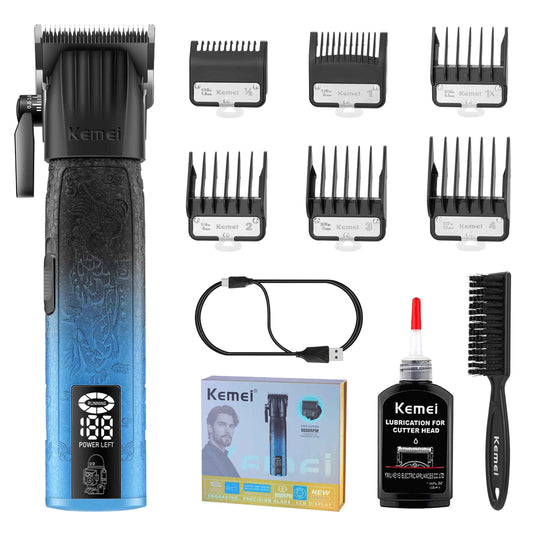 KEMEI 8550 Professional Hair Clippers for Men, Cordless Barber Clippers with LED Display, 9000 RPM Hair Trimmer with Ceramic & Powder Metallurgic Blades, 2500 mAh Hair Clipper for Barbers Haircut Kit