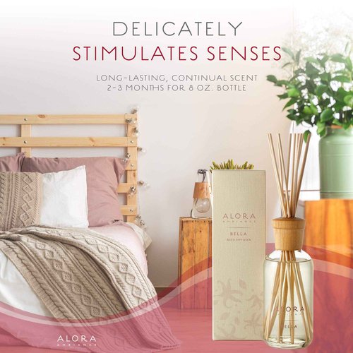 Alora Ambiance Bella 8 oz Reed Diffuser | Long-Lasting Soft & Floral Fragrance | Beautifully Designed for Any Space