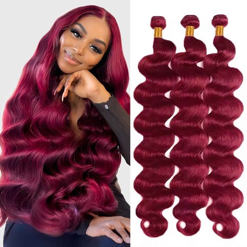 Burgundy Bundles Body Wave Human Hair Bundles 14 16 18 Inch #99J Bundles Human Hair Extension Wine Red Unprocessed Virgin Hiar 3 Bundles 300g Total For Women