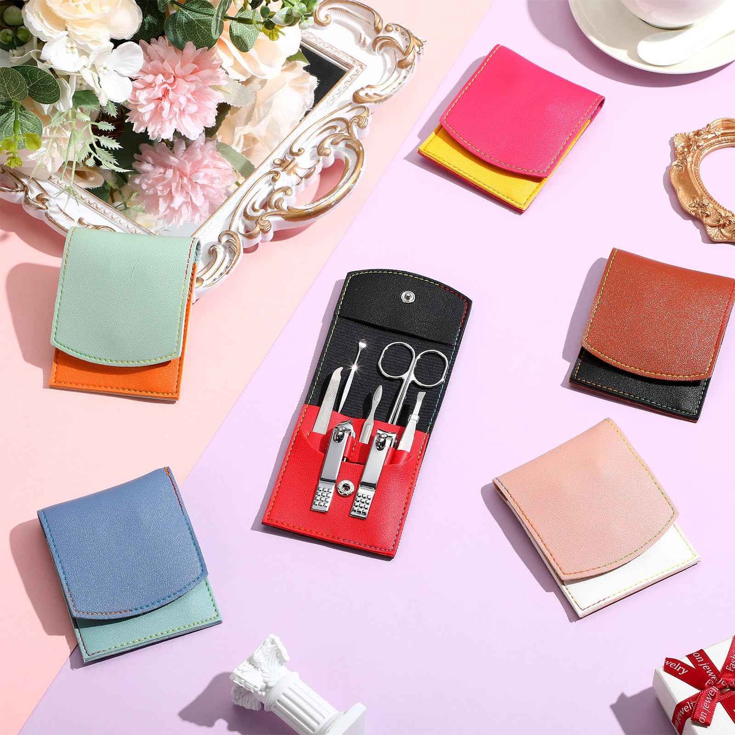 30 Set Manicure Kit Bulk Nail Clippers 7 in 1 Mini Nail Clippers Stainless Steel Professional Care Pedicure with Travel Bag Grooming Kit for Christmas Women Men Home(Vivid Color,Cute)