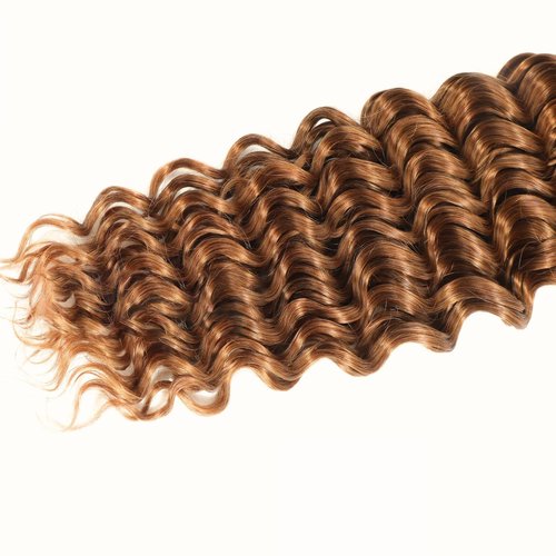 MOMOSHERO Deep Wave Human Hair Bundles Color 30 Light Auburn Curly 3 Bundle 12 14 16 Inch, 100% Unprocessed 10A Virgin Remy Bouncy Wholesale Hair Brown Curly Sew In Hair Bundles