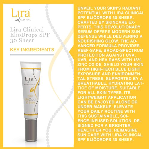 Lira Clinical EliōDrops SPF 30 Sheer - 1 fl oz - 16% Zinc Oxide Tinted Physical Sunscreen for Face - UVA/UVB/HEV Broad Spectrum & Reef Safe Sunscreen Serum - for All Skin Types