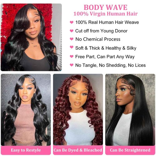 Human Hair Bundles Body Wave 20 22 24 26 Inch 100% Unprocessed Brazilian Body Wave 4 Bundles Human Hair Extensions for Women Quick Weave Natural Color