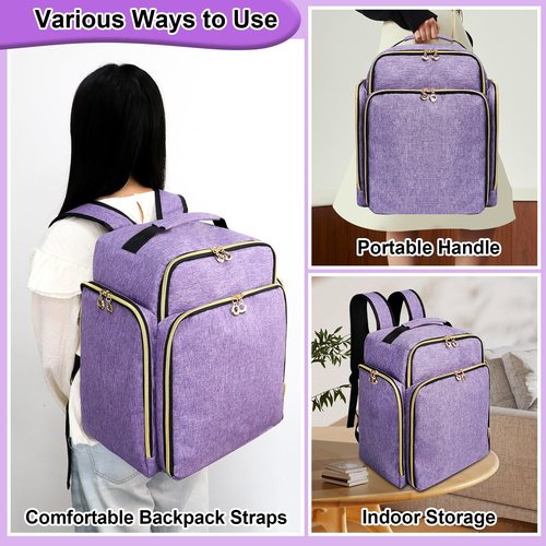 ahzske Nail Polish Organizer Backpack Holds 126 Bottles& Nail Lamp, Extra Large Nail Kit Supplies Organizer Bag with 3 Removable Cases, Portable Nail Organizers and Storage for Travel (Noble Purple)