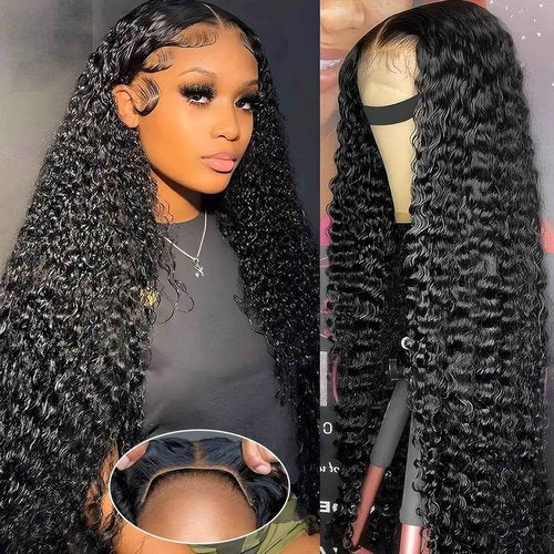 Wear and Go Glueless Wigs Human Hair Pre Plucked Pre Cut 22 Inch Deep Wave 5x5 HD Lace Closure Wigs Human Hair 200 Density with Baby Hair Deep Curly Wig for Black Women
