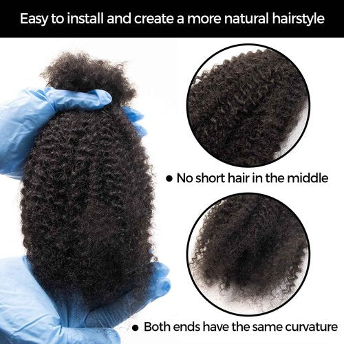 FAMILOCS 18 Inch Afro Kinky Curly Human Hair Bulk 3 Pack, Pre Looped Micro Locs Dreadlocks Extension, 1B Natural Black for DIY Twist Braids Crochet Repair Protective Styles