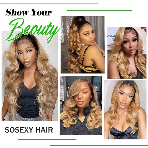 SOSEXY 1B27 Human Hair Wig Body Wave Lace Front Wigs Human Hair 180% Density Pre Plucked Glueless 13x4 HD Lace Frontal Highlight Strawberry Blonde Wig 26 Inch