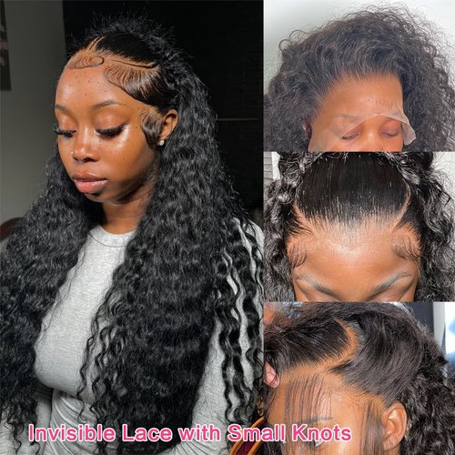 Bling Hair Princess 16 Inch Deep Wave Lace Front Wigs Human Hair 200 Density 13x6 HD Transparent Lace Deep Curly Lace Frontal Wigs Natural Black Curly Human Hair Wig Pre Plucked