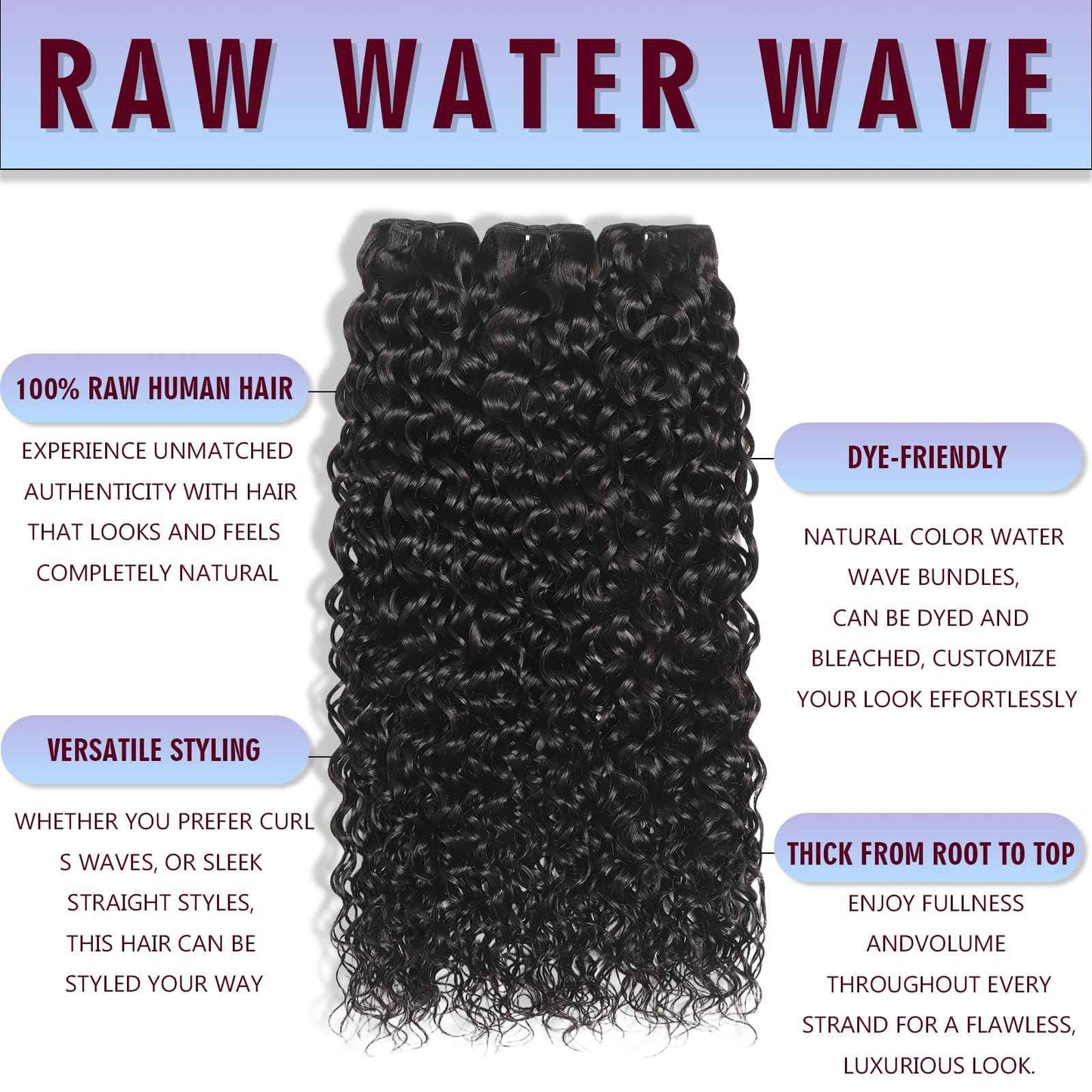 Geomone Water Wave Bundles Human Hair 10A Brazilian Unprocessed Virgin Human Hair Curly Human Hair Bundles Wet and Wavy Hair 14 16 18 Inch Double Weft Thick and Full Natural Black