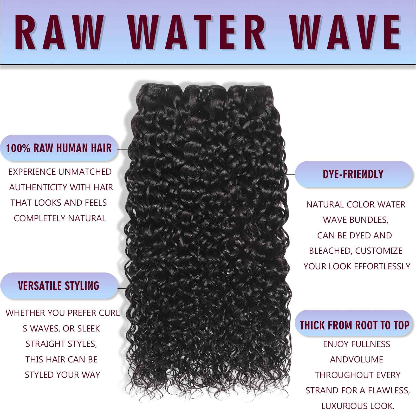 Geomone Water Wave Bundles Human Hair 10A Brazilian Unprocessed Virgin Human Hair Curly Human Hair Bundles Wet and Wavy Hair 14 16 18 Inch Double Weft Thick and Full Natural Black