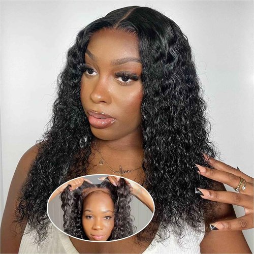Ailwelia Curly Bob Wig Human Hair Deep Wave 200% Density 5x5 HD Lace Closure Wigs Human Hair Bob Wigs For Black Women Wear And Go Glueless Curly Wig Black Color 16 Inch