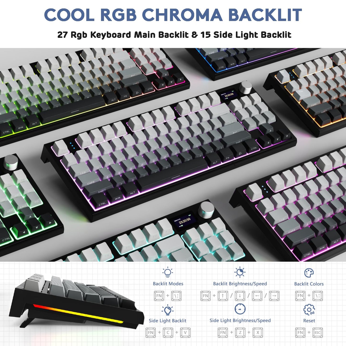 RK86 RGB 75% Wireless Gasket Mechanical Keyboard,Triple Mode Bluetooth5.0/2.4G/USB-C 82 Keys Hot Swappable Gaming Keyboard 4000 mAH Battery w/Knob & 1.2'' HD OLED Display,Custom Linear Switches