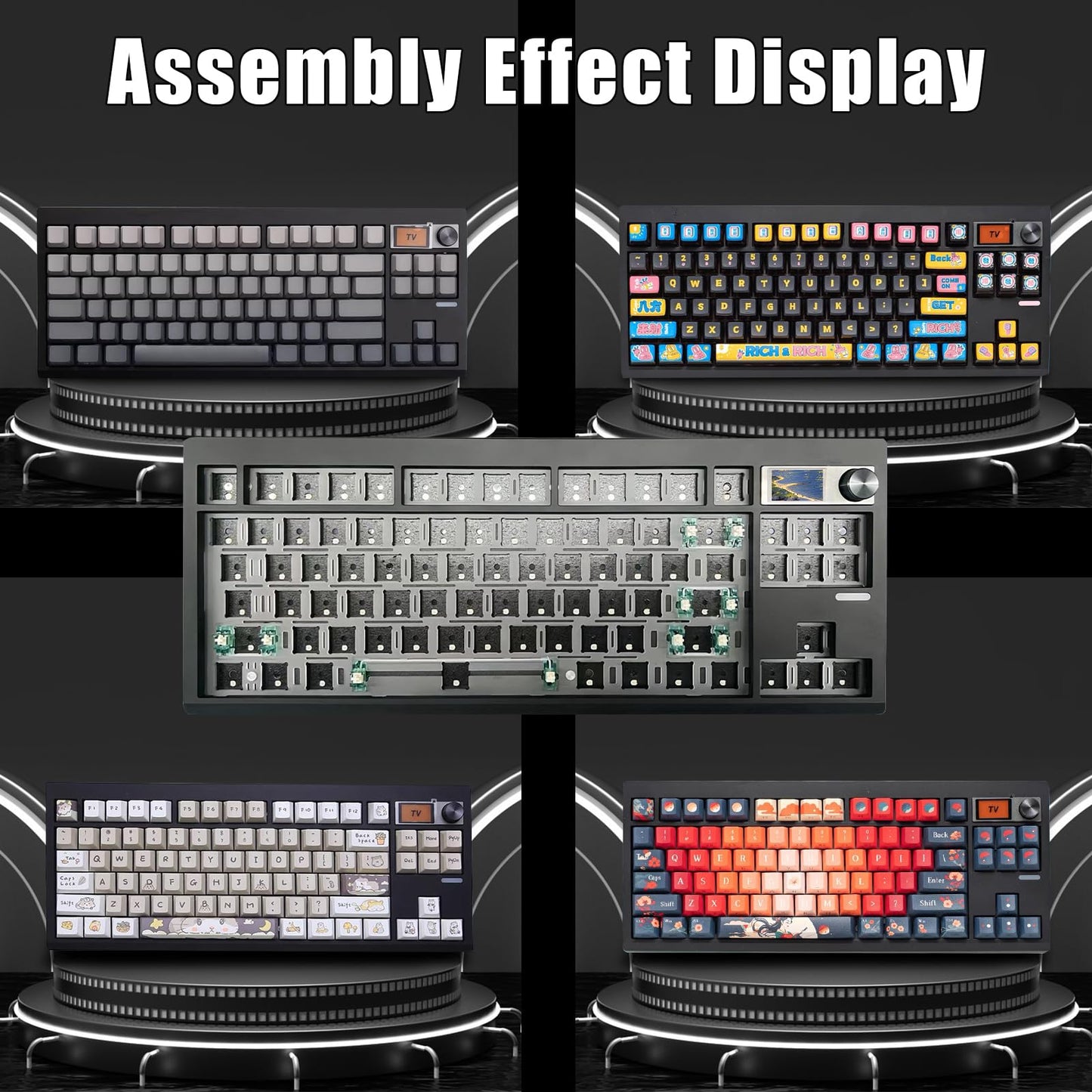 ZMX GMK87 Keyboard Barebones Kit,Gasket Mount Hot Swap PCB Triple Mode BT5.0/2.4G/Type-C Wireless Mechanical Keyboard with Knob VIA-Programmable Custom TFT-Screen RGB DIY Kit(Black)