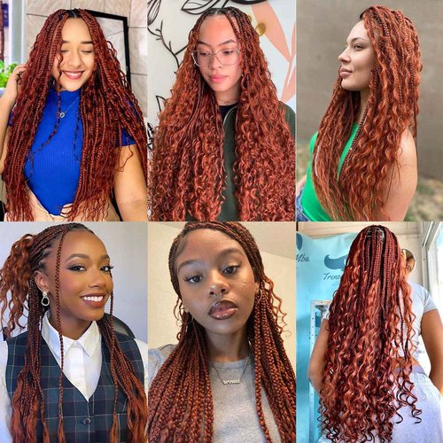 Boho Hair for Braiding 26 Inch Ginger #350 Human Curly Hair for Knotless Braids 2 Bundles 100g Deep Wave Bulk (Ginger #350, 26 Inch)