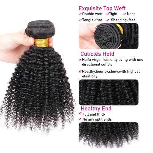 VIYAVIYA Human Hair Bundles for Black Women Afro Kinky Curly 10 12 14Inch Weave Unprocessed Virgin 100% Human Hair Extensions Natural Color