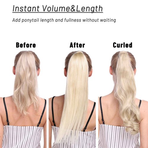 S-noilite Ponytail Extension Human Hair Wrap Around Black Clip in Pony Tail Hair Pieces with Magic Paste Clip on Ponytails Hair for Women 18inch 90g-Jet Black