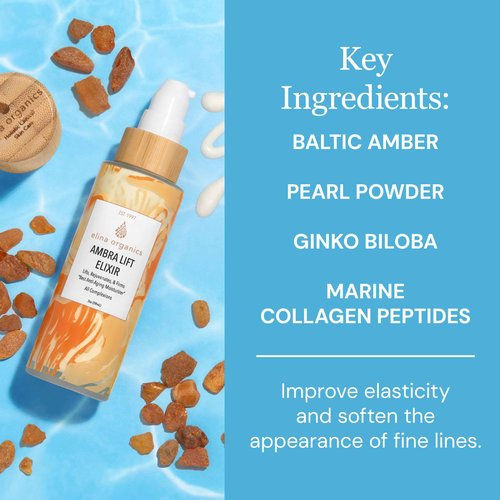 Elina Organics Ambra Lift Elixir, 2oz – Award-Winning Anti-Aging Moisturizer with Baltic Amber, Marine Collagen & Pearl Powder – Lifts, Firms & Hydrates – Organic, Vegan