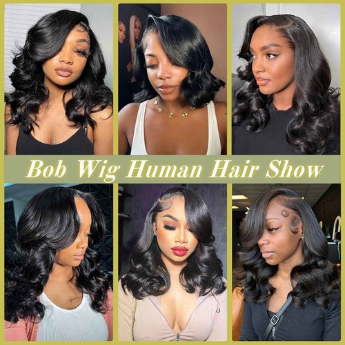 Gureimi 14 Inch Bob Wig Human Hair Short 13x6 Lace Front Wigs Human Hair 200 Density
