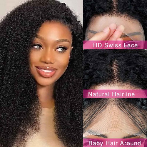 ijoy 18 Inch KinkyCurly Wig Human Hair 13x4 Natural Black Lace Front Wigs Afro Curl Full and Thick 180 Density Brazilian Virgin Human Hair Wig for Black Women Afro kinky Curly
