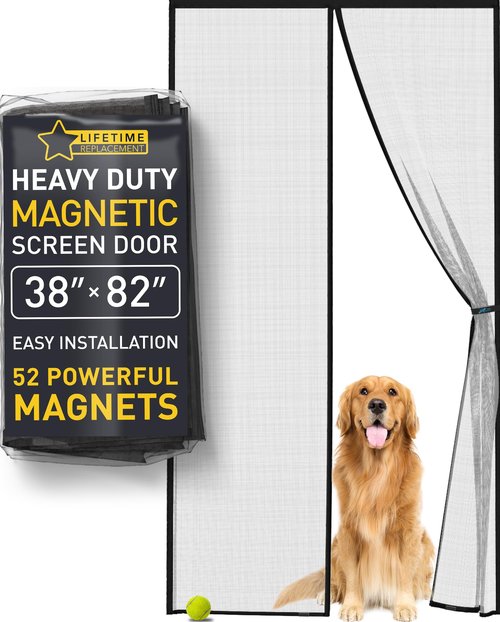 Flux Phenom Magnetic Screen Door - Bugs Out, Breeze in - 9min Install Auto-Sealing Heavy Duty Double Stitched Mesh, 52 Magnets, Hands Free Sliding & Patio Door Net, Pet & Kid Friendly, 38 x 82 Inch
