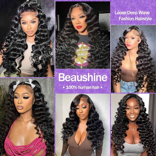 Beaushine 10A Human Hair Bundles with Closure Loose Deep Wave Quick Weave Hair-18 20 22+18inch, 100% Raw Brazilian Virgin Hair Loose Wave Lace Closure with 3 Bundles Pre plucked Natural Black Color