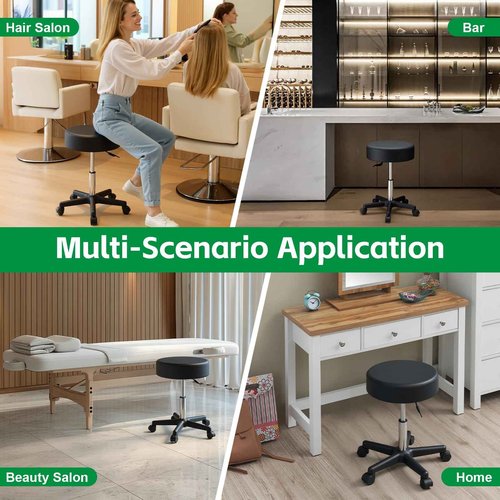 MR DIY TOOLS Rolling Stool with Wheels,360° Swivel Stool,400 lbs Weight Capacity,PU Leather,Adjustable Height,Swivel Chair for Salon, Bar, Office,Home, Tatoo, Massage, Medical, Black